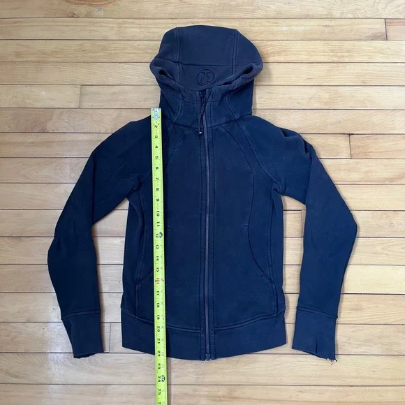 Lululemon Scuba Full-Zip Hoodie Black Cotton Blend Thumbholes Womens Size 4 - Picture 3 of 6